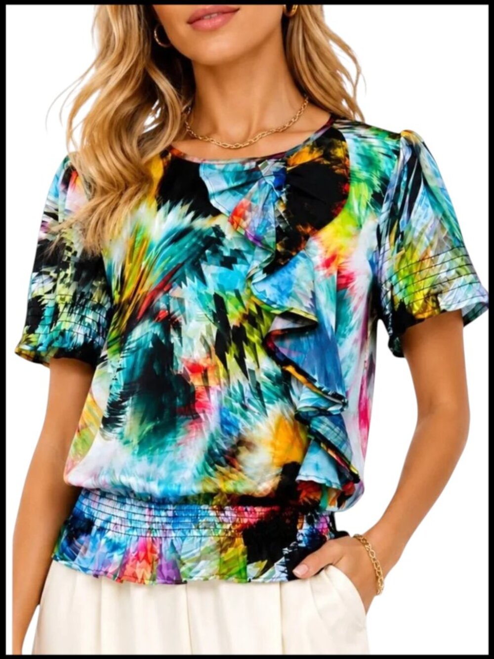 Ted Baker Blouse Blue Green Silk Peplum Size 3 M 8